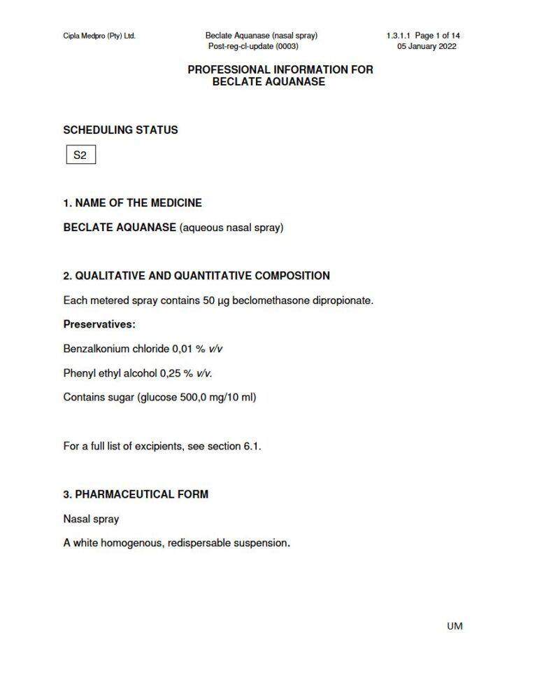 Beclate Aquanase 50 µg Nasal spray package insert preview