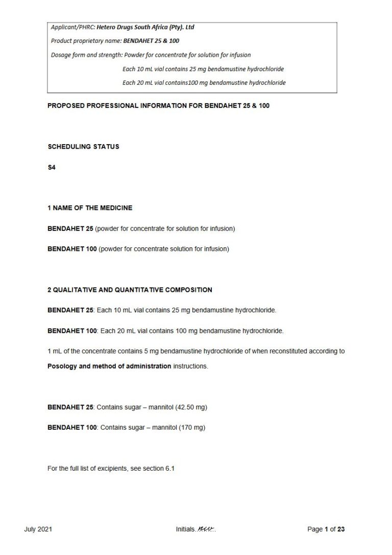 Bendahet Injection package insert preview