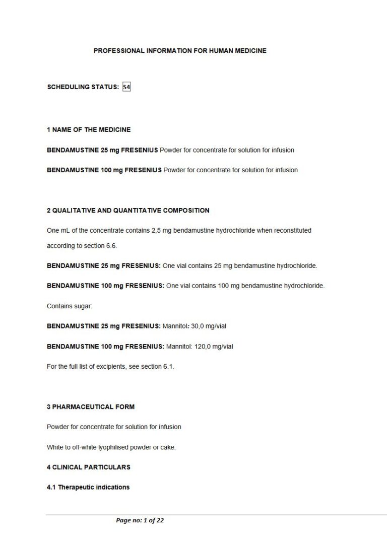 Bendamustine 25mg & 100mg Fresenius Injection package insert preview