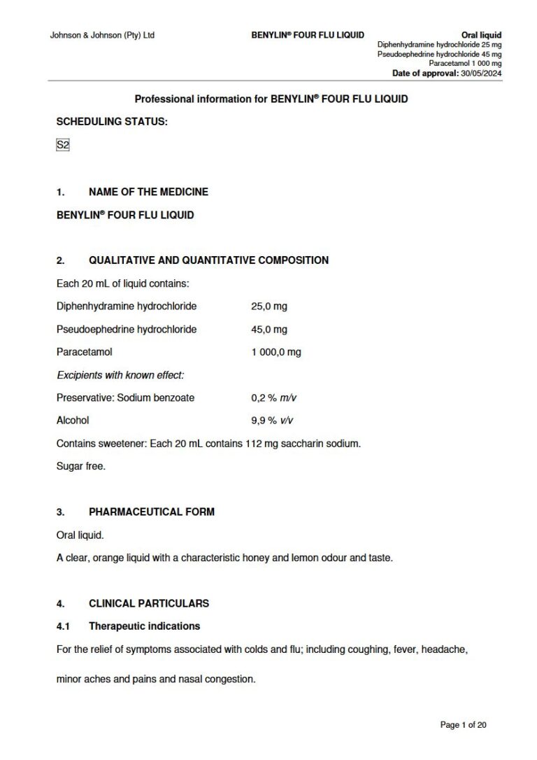 Benylin Four Flu Liquid package insert preview
