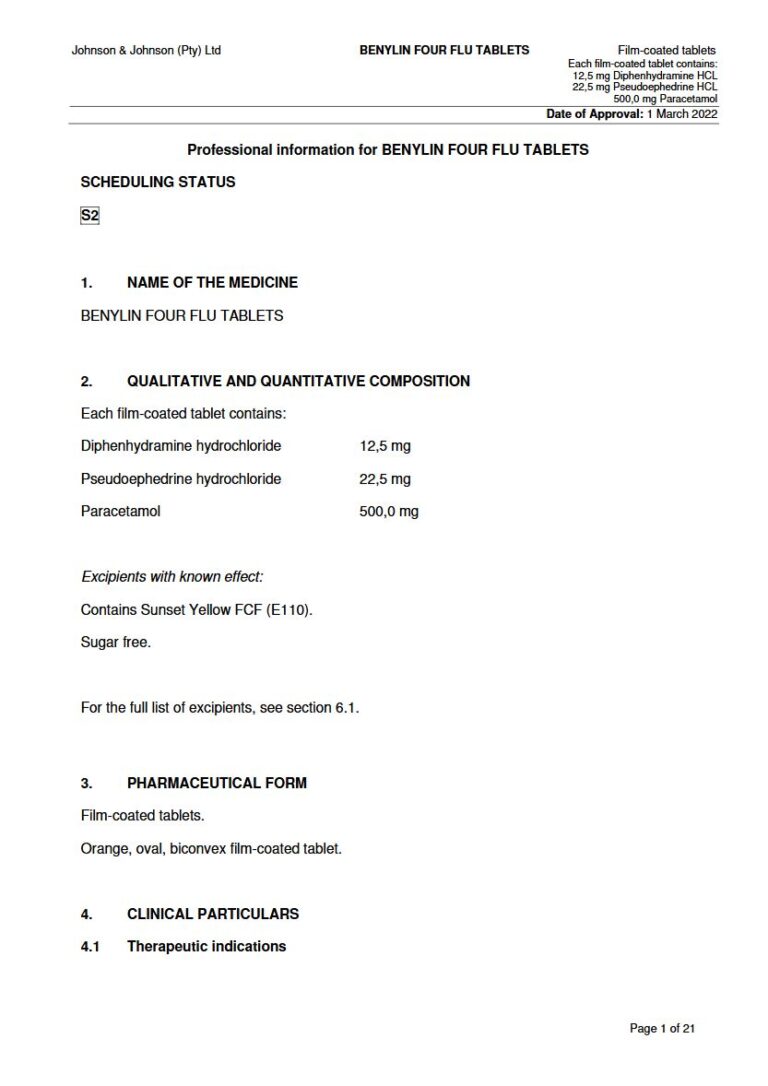 Benylin Four Flu Tablets package insert preview
