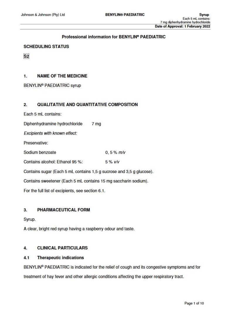Benylin Paediatric Syrup package insert preview