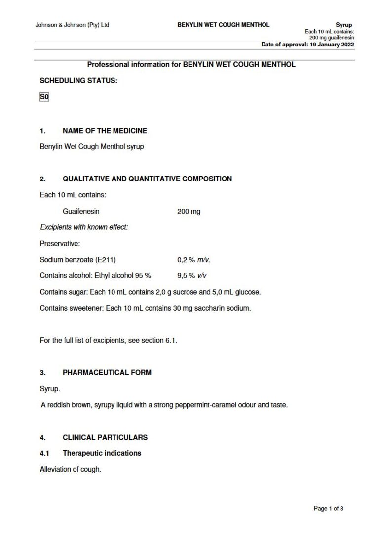 Benylin Wet Cough Menthol Syrup package insert preview