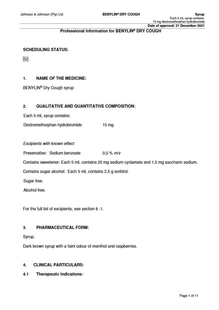 Benylina Dry Cough Syrup package insert preview