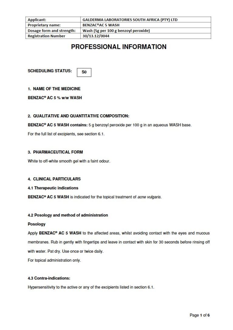 Benzac Ac Wash package insert preview