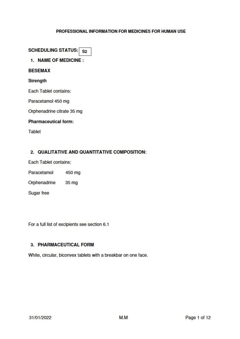 Besemax 450mg Tablet package insert preview