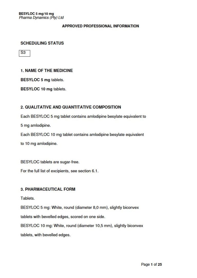 Besyloc Tablets package insert preview