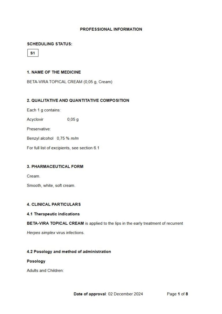 Beta- Vira Topical Cream package insert preview