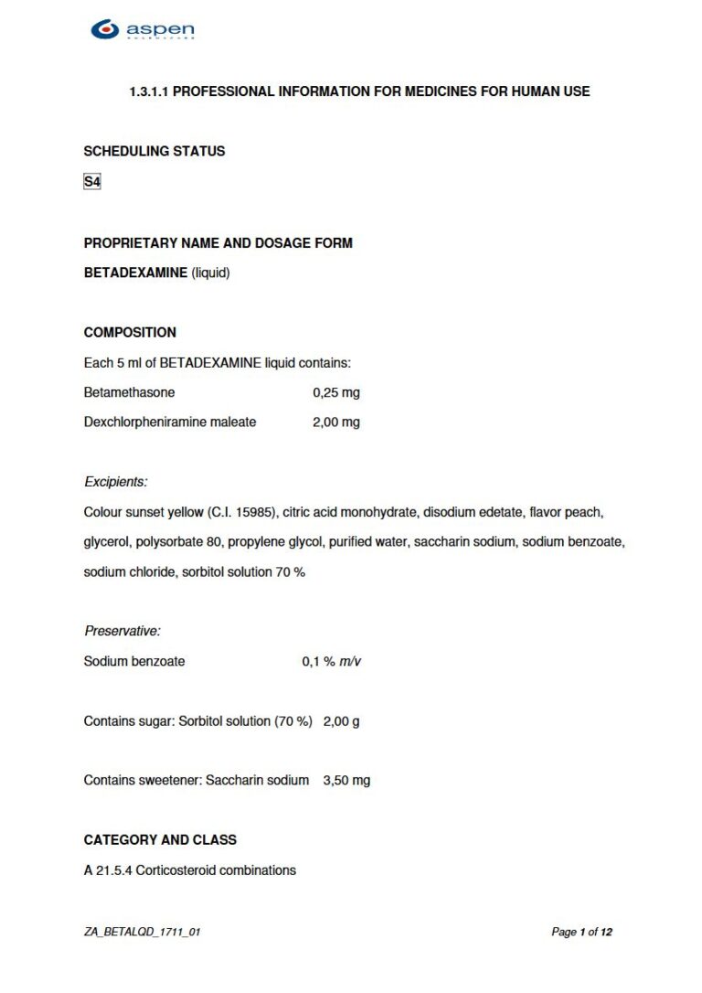 Betadexamine Liquid package insert preview