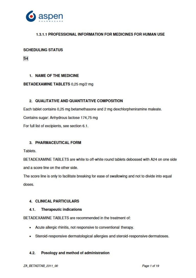 Betadexamine Tablets package insert preview