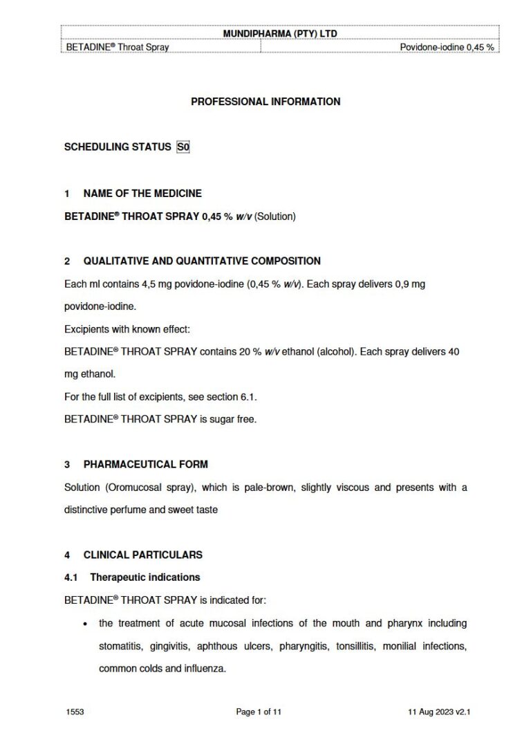 Betadine Throat Spray package insert preview