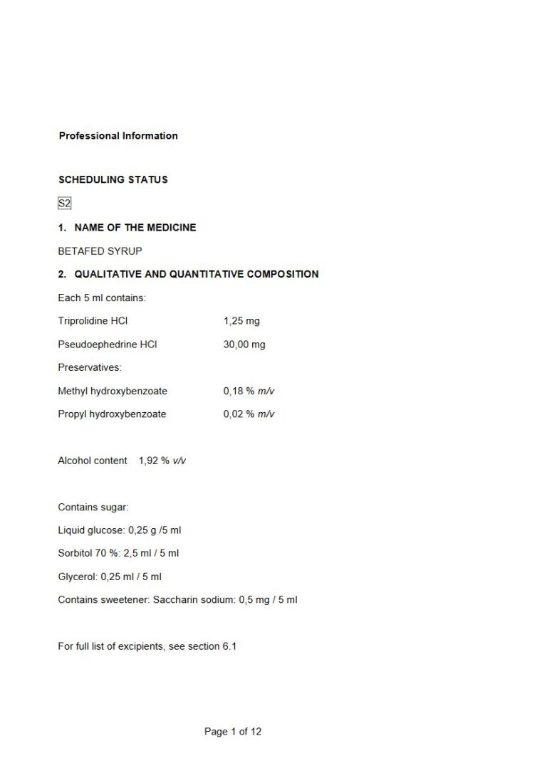 Betafed Syrup 5 ml Syrup package insert preview