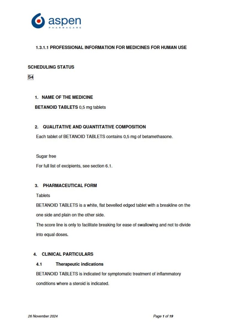Betanoid Tablets package insert preview