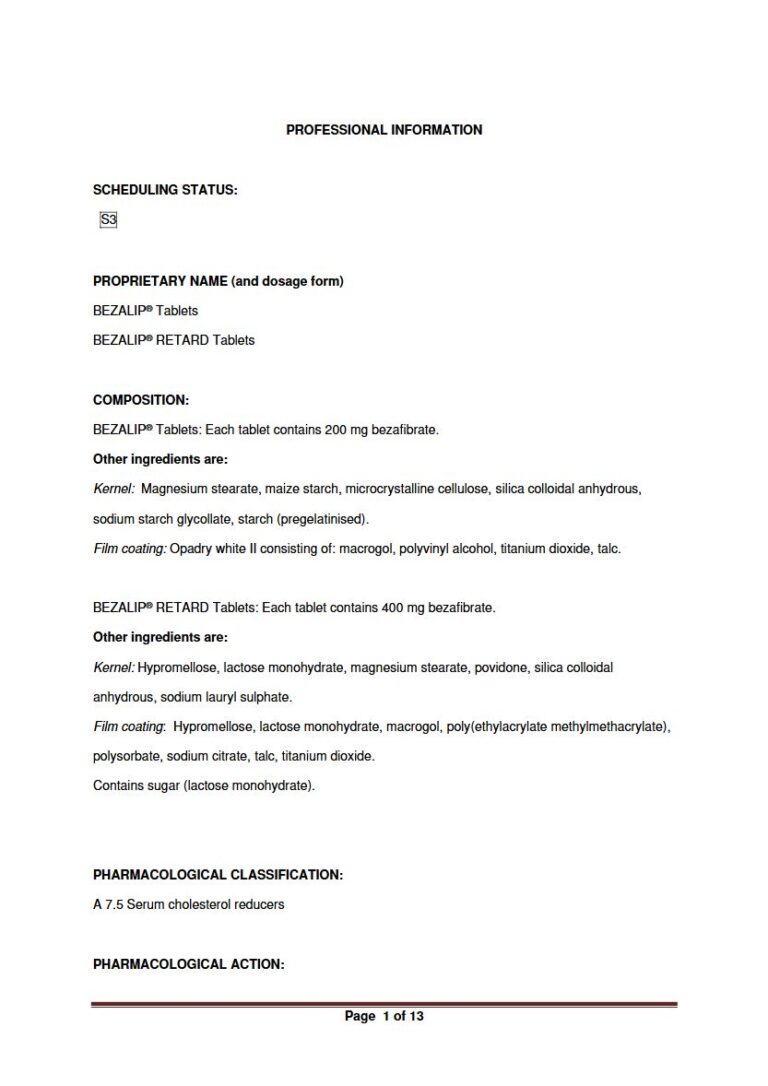 Bezalip 200mg Tablets package insert preview