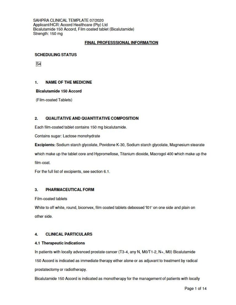 Bicalutamide 150 Accord Tablets package insert preview