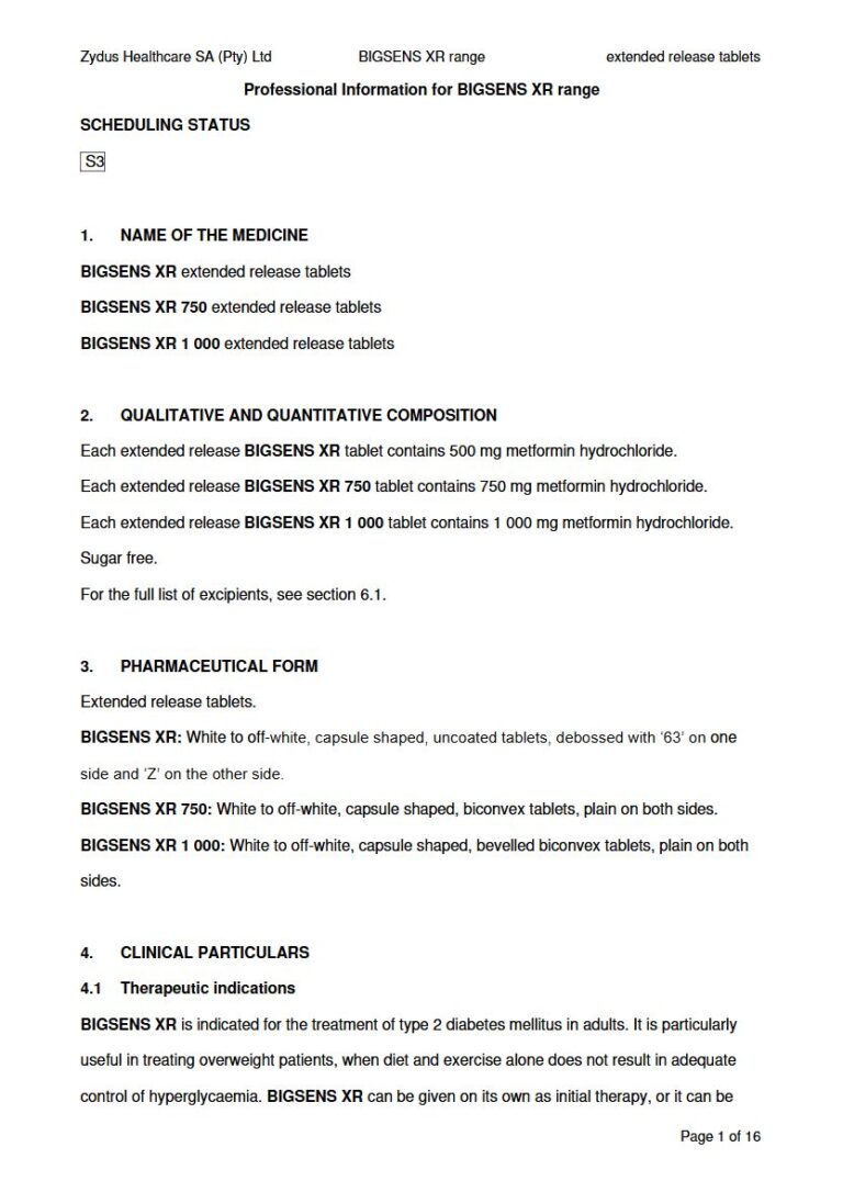 Bigsens XR Tablets package insert preview
