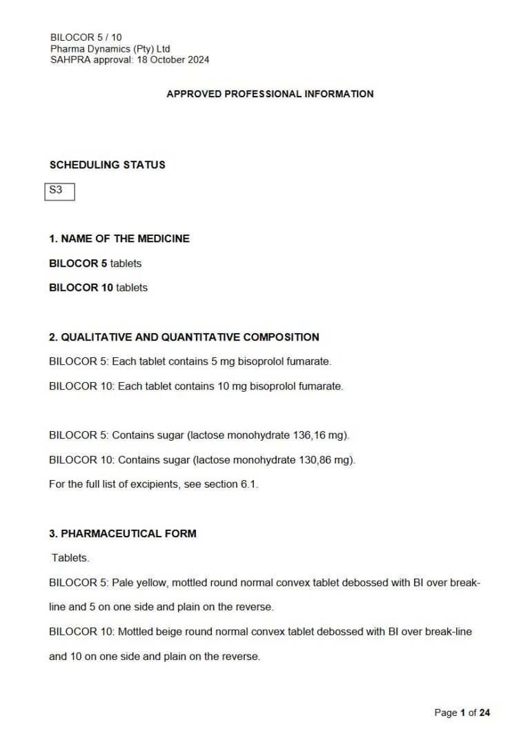 Bilocor Tablets package insert preview