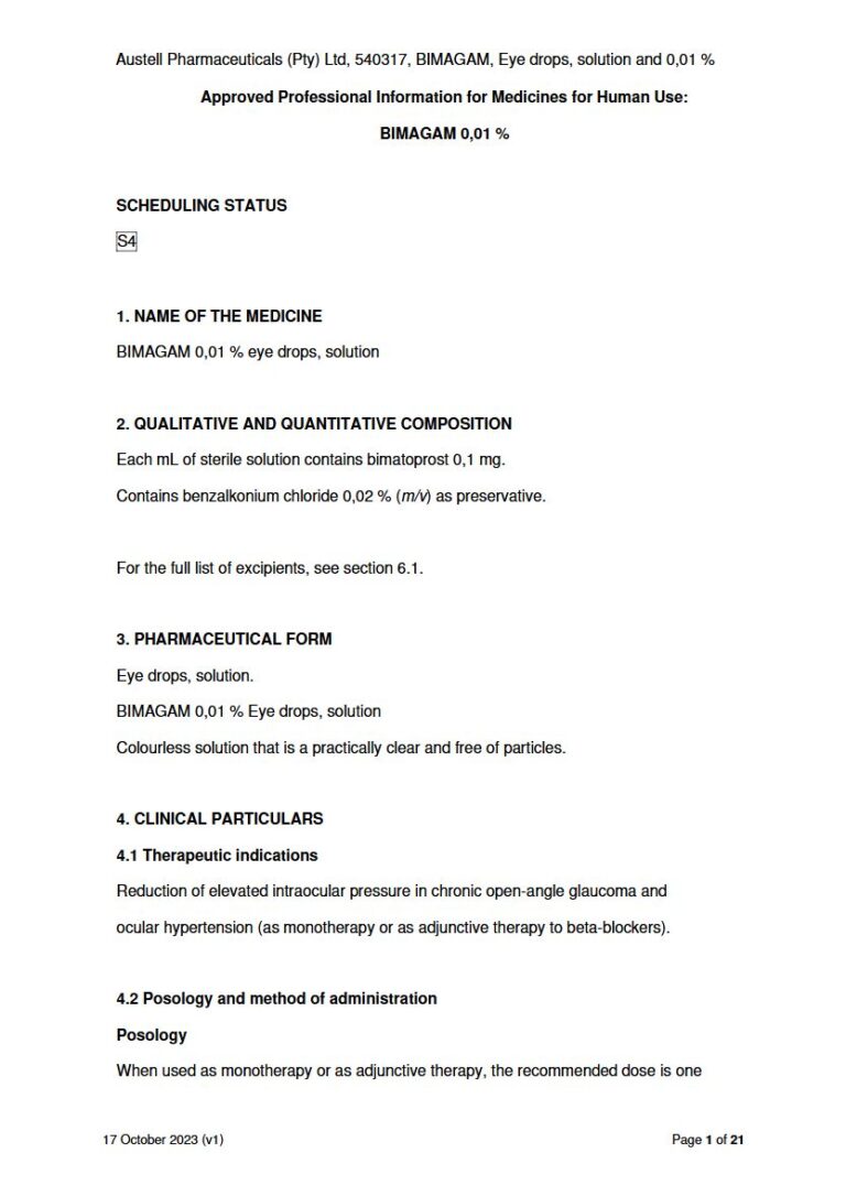 Bimagam 0.01 % Eye drops package insert preview
