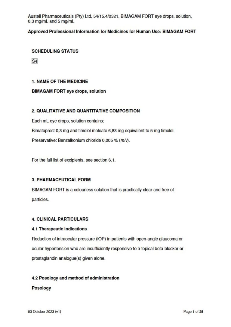 Bimagam Fort Eye drops package insert preview