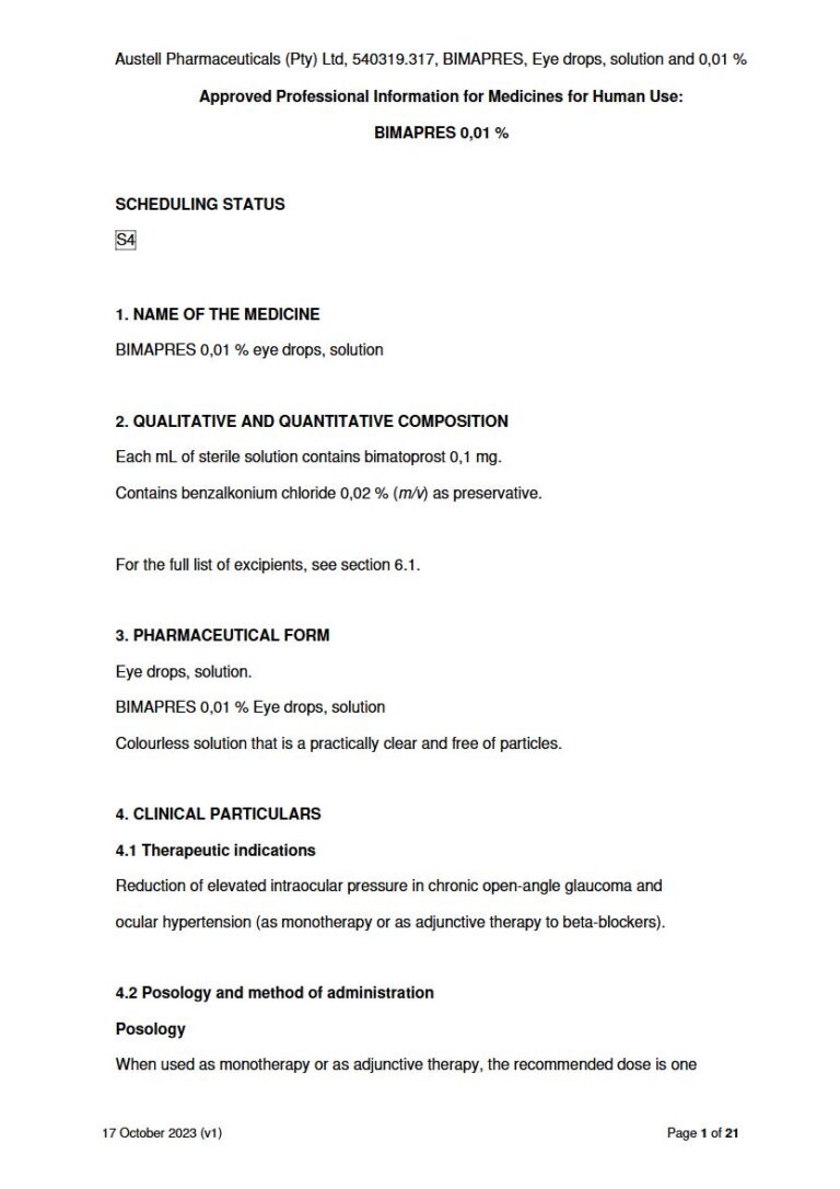 Bimapres 0.01 % Eye drops package insert preview