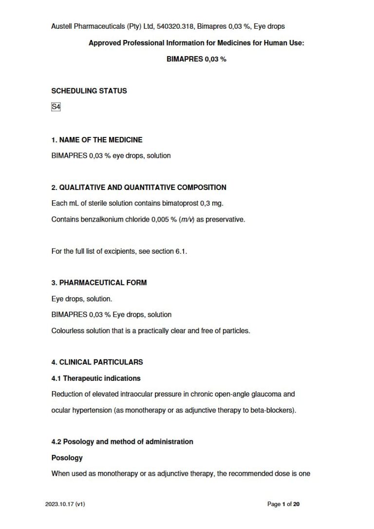 Bimapres 0.03 % Eye drops package insert preview
