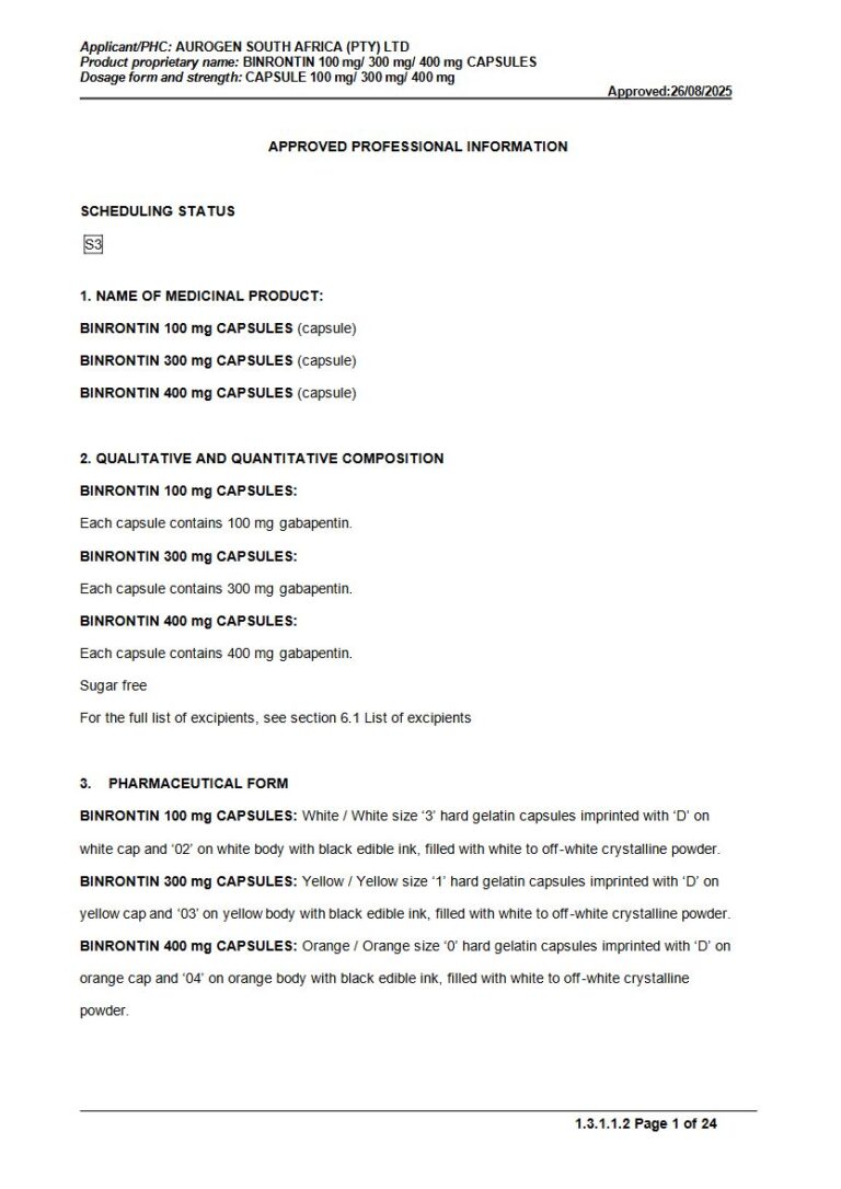 Binrontin Capsules package insert preview