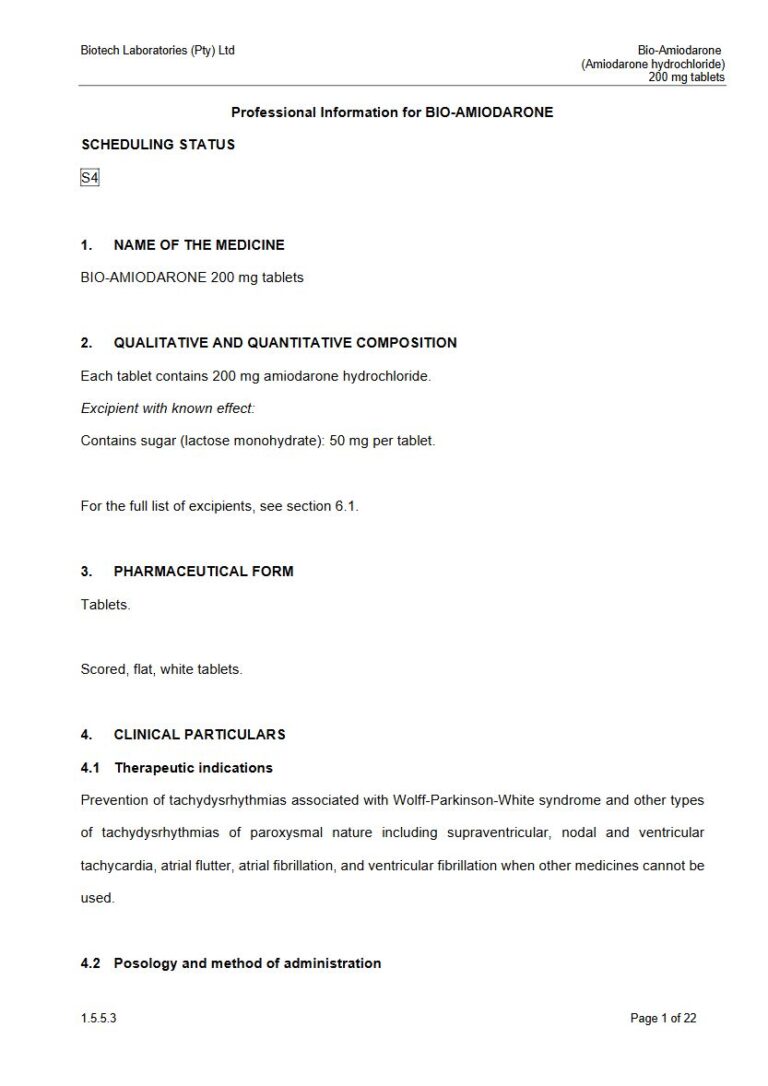Bio-Amiodarone Tablets. package insert preview