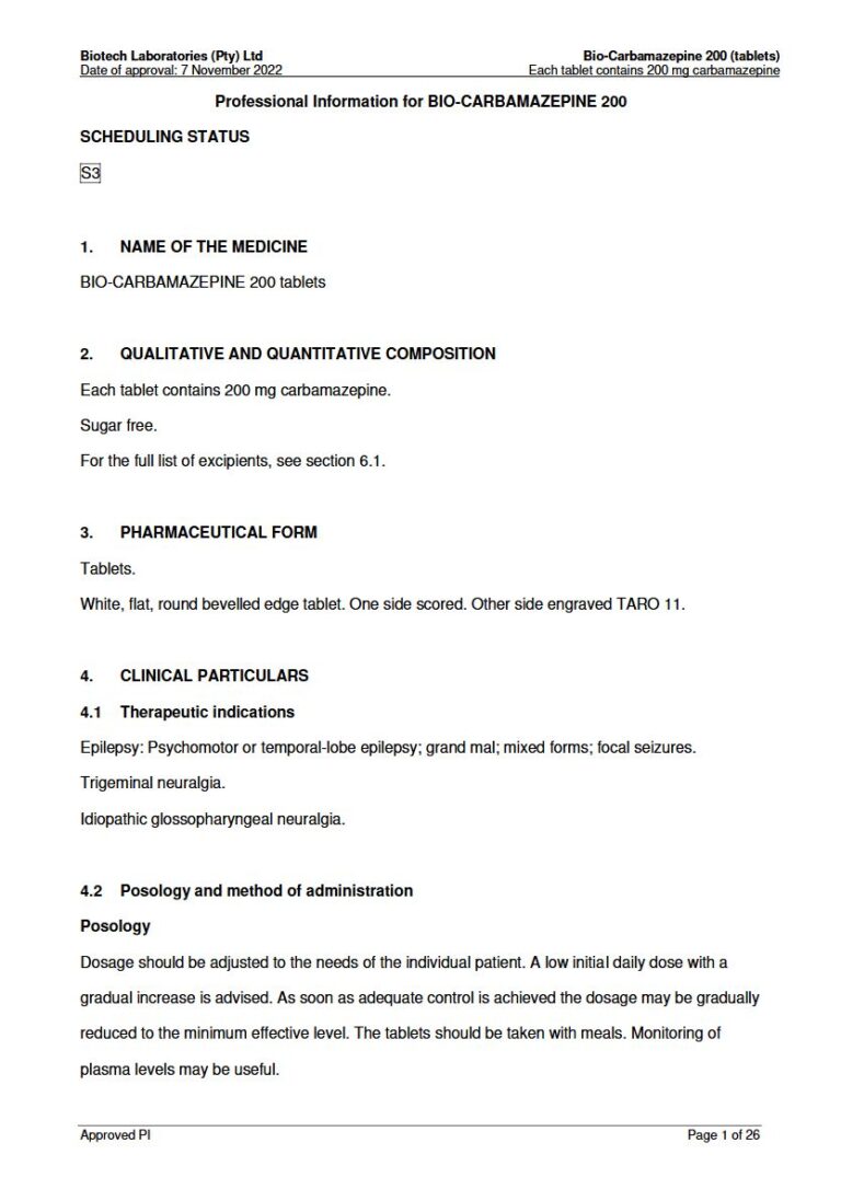 Bio-Carbamazepine Tablets package insert preview