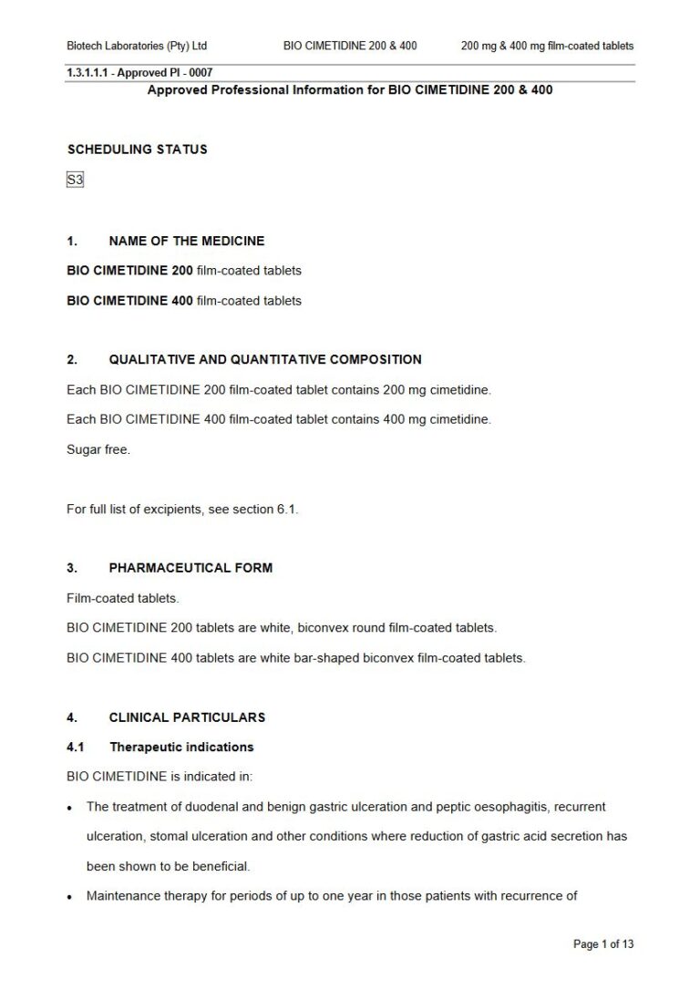 Bio Cimetidine Tablets package insert preview