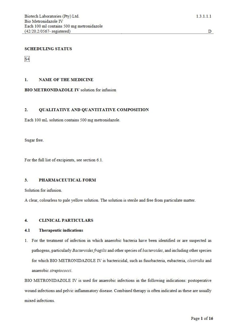 Bio Metronidazole Injection package insert preview