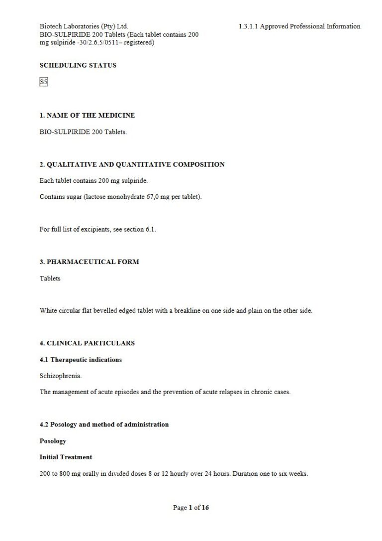 Bio-Sulpiride 200 mg Tablets package insert preview