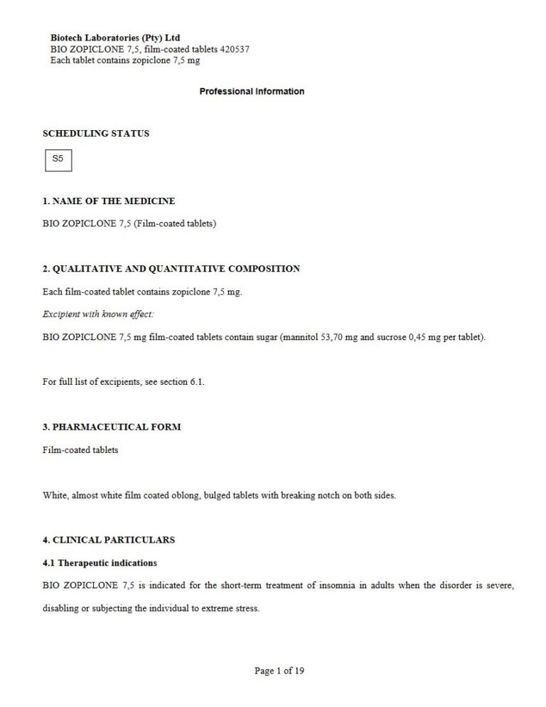 Bio Zopiclone 7,5mg Tablets package insert preview