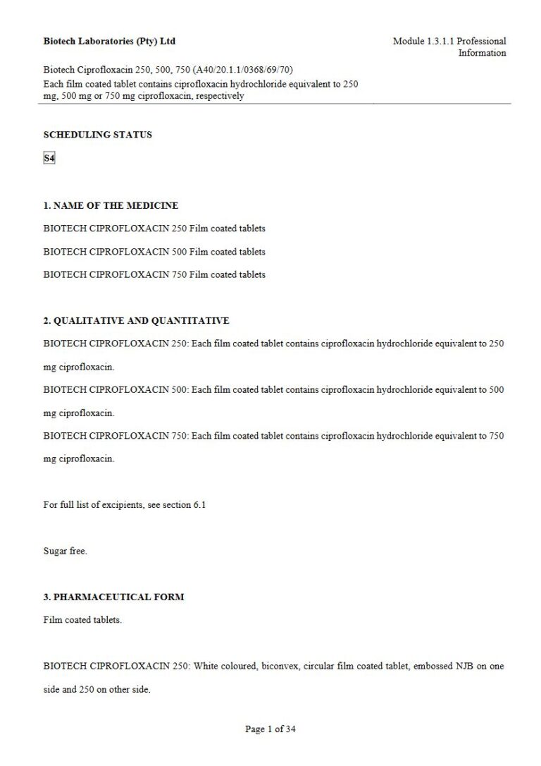 Biotech Ciprofloxacin Tablets package insert preview