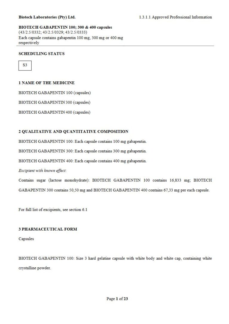 Biotech Gabapentin Capsules package insert preview