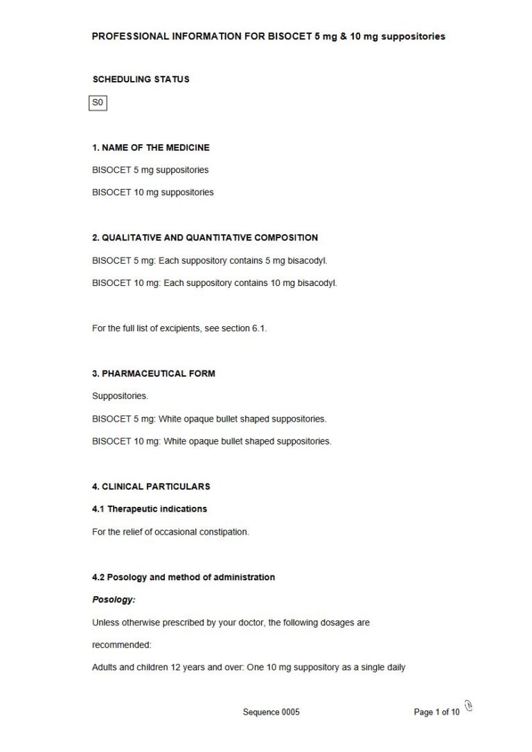Bisocet 5mg & 10mg Suppositories package insert preview