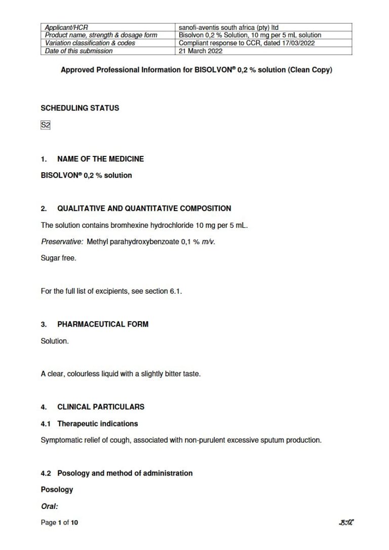 Bisolvon 0.2 % Solution package insert preview