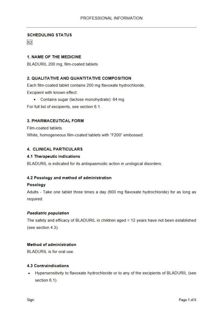 Bladuril 200 mg Tablet package insert preview