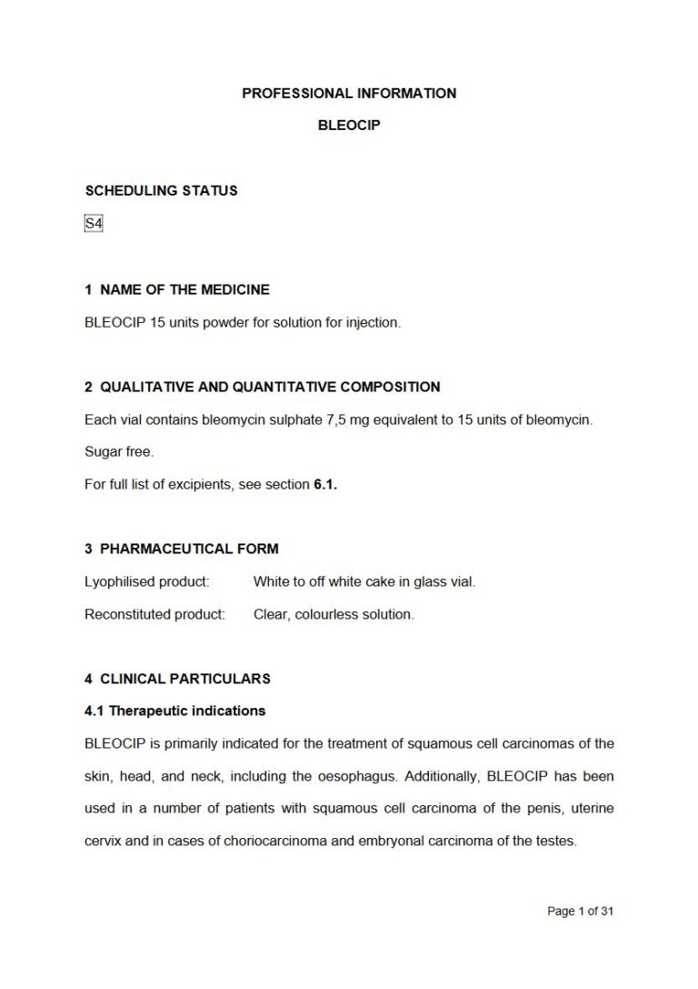 Bleocip 7,5 mg Injection package insert preview