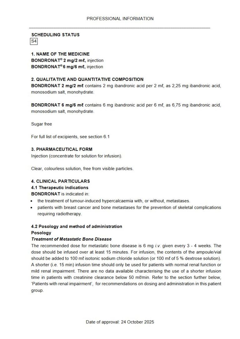 Bondronat 2 Mg/2 Mℓ & 6 mg/6 mℓ Injection package insert preview