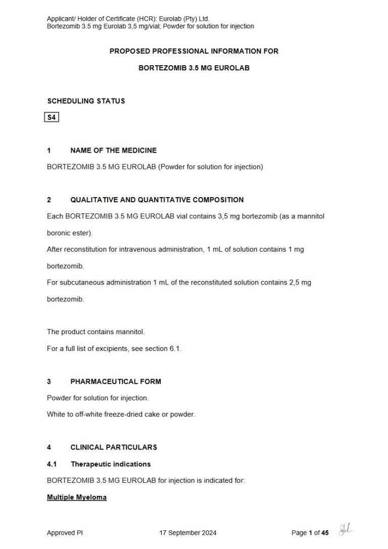 Bortezomib 3.5mg Eurolab Injection package insert preview