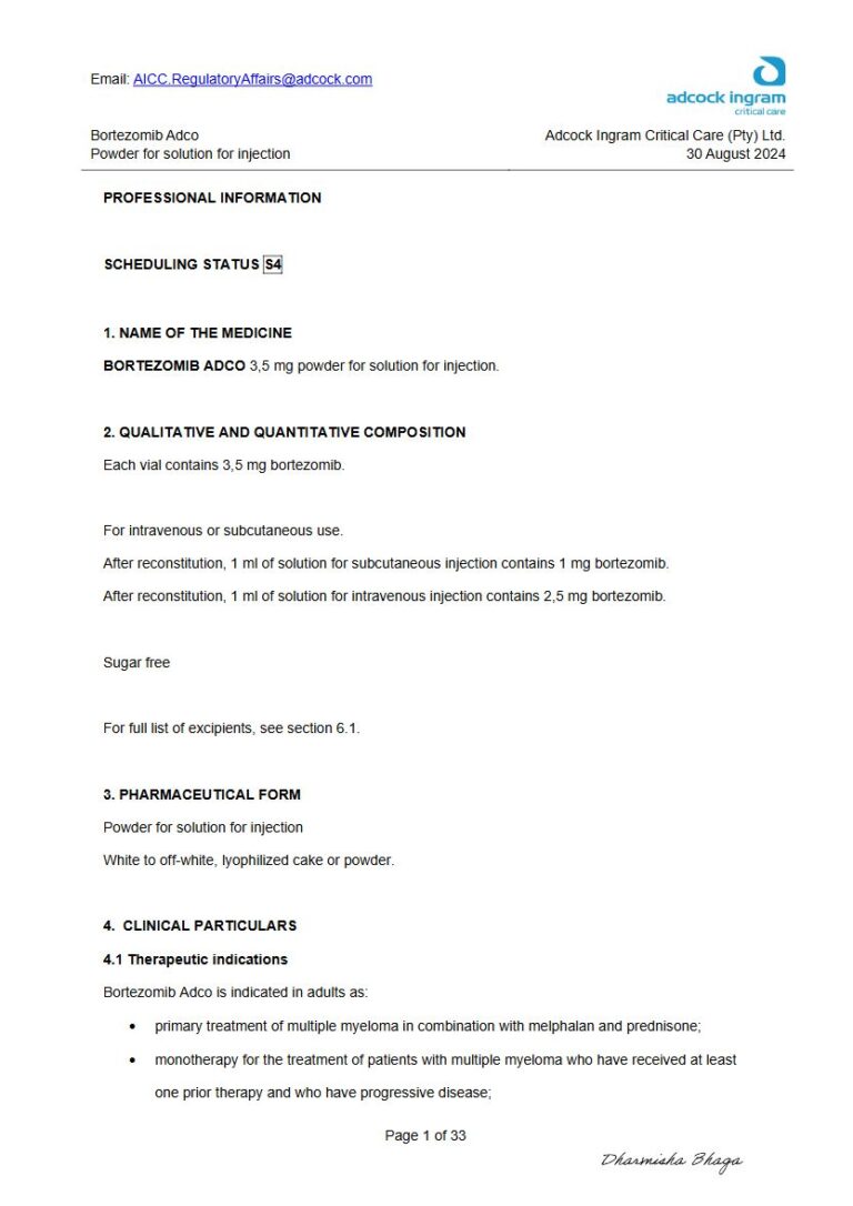 Bortezomib Adco 3,5 mg Injection package insert preview