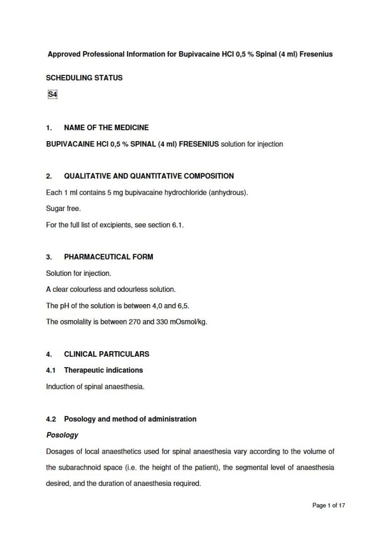 Bupivacaine Hcl 0,5 % Spinal Fresenius 1 ml Injection. package insert preview