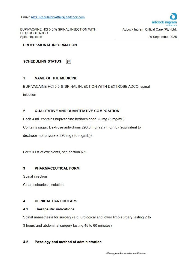 Bupivacaine Hcl 0,5 % Spinal Injection With Dextrose Adco package insert preview