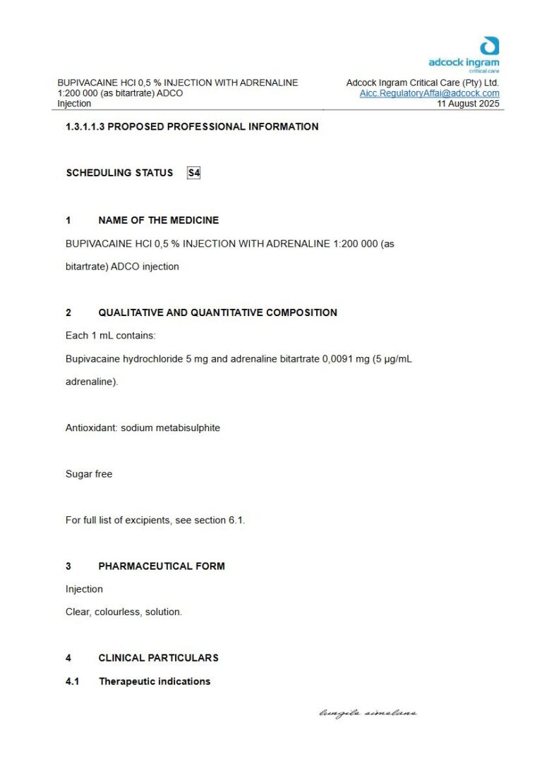 Bupivacaine Hcl 0,5 % with Adrenaline Injection package insert preview