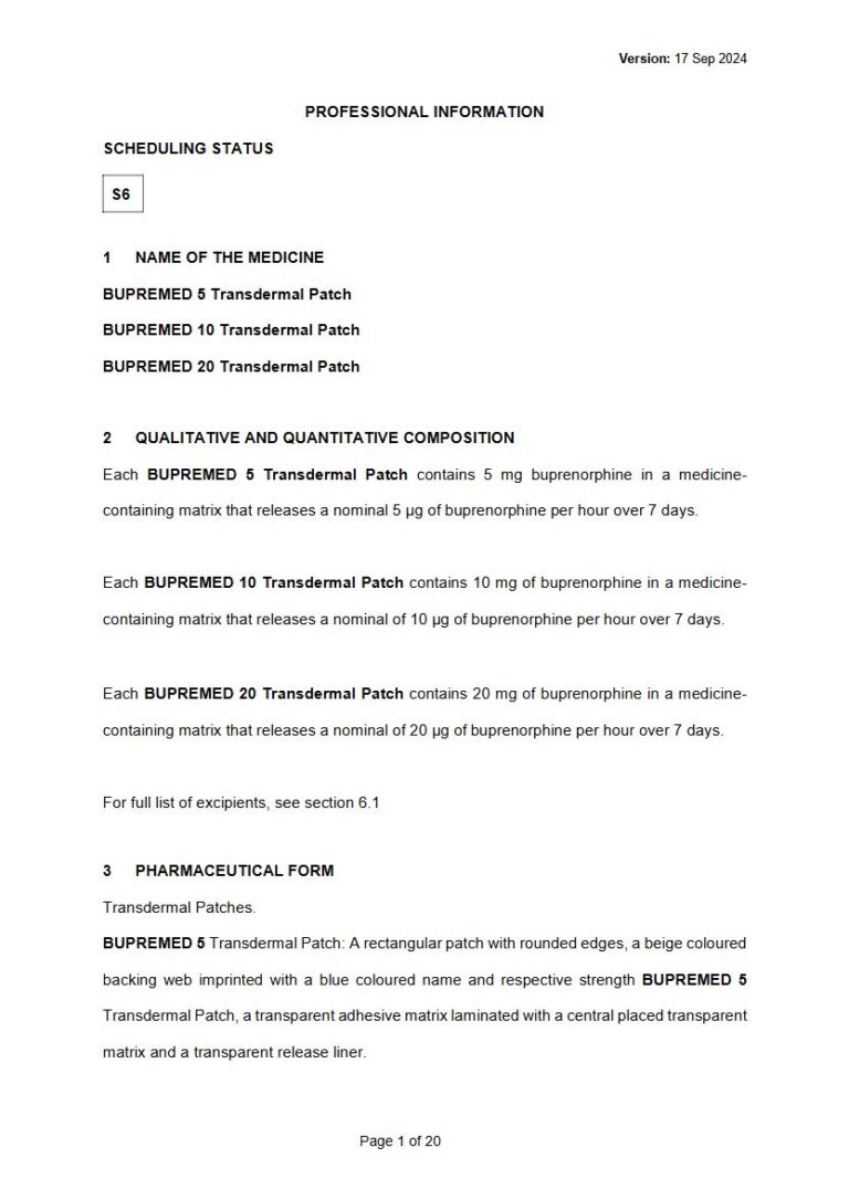 Bupremed 5mg, 10mg & 20mg Transdermal Patch package insert preview