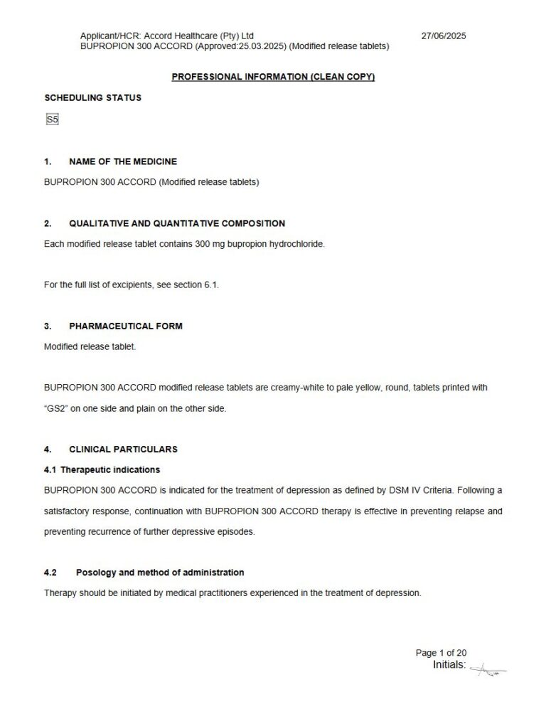 Bupropion Accord 300 mg Tablet package insert preview