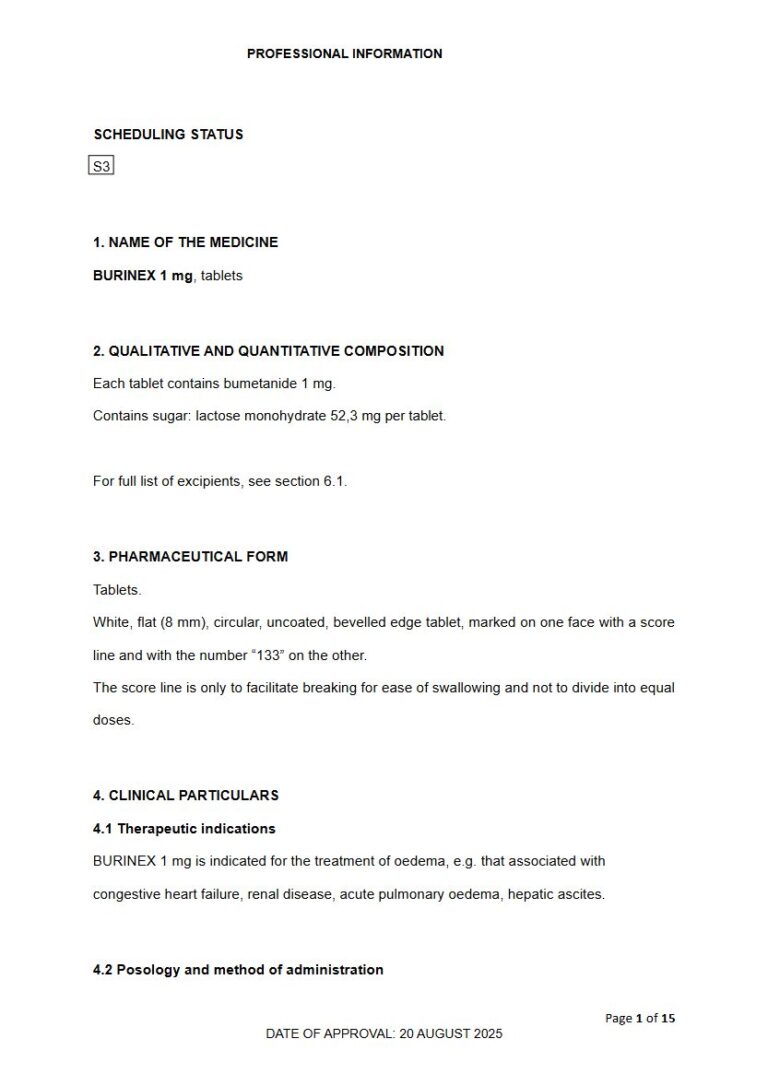 Burinex 1 mg Tablets package insert preview
