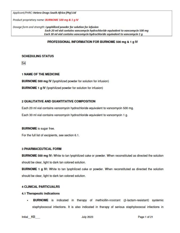 Burnome 500mg Solution package insert preview