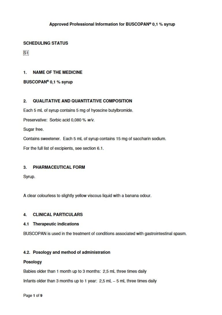 Buscopan 0.1 % Syrup package insert preview