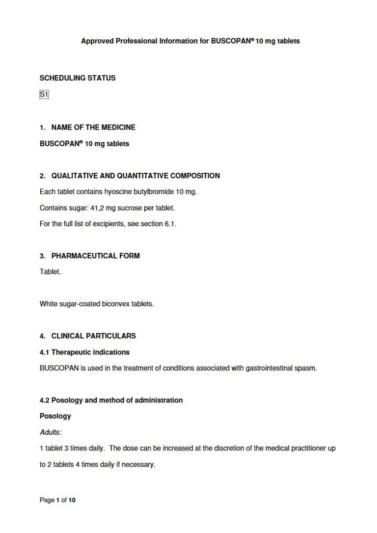 Buscopan 20mg Injection package insert preview
